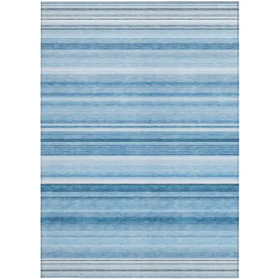 3' X 4' Blue Striped Washable Non Skid Indoor Outdoor Area Rug Photo 4