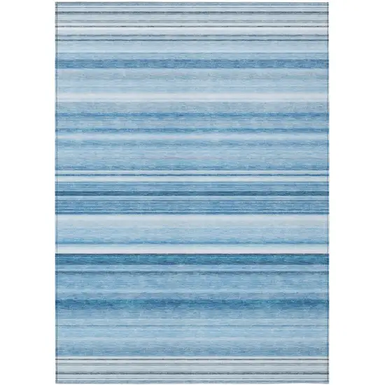 3' X 5' Blue Striped Washable Non Skid Indoor Outdoor Area Rug Photo 2