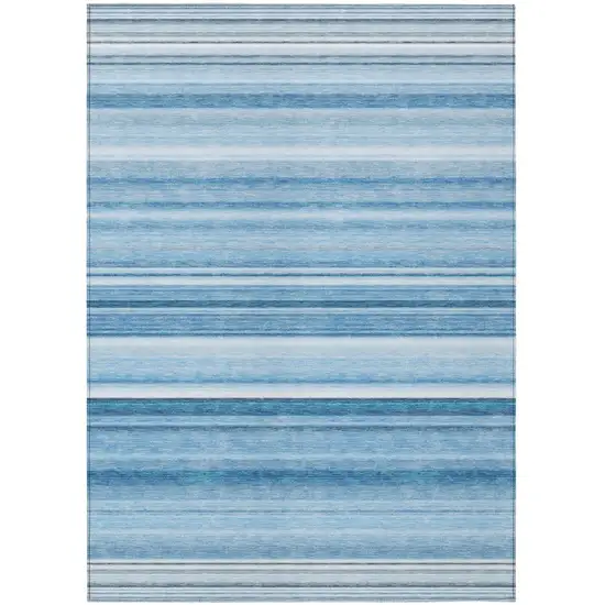 Blue Striped Washable Non Skid Indoor Outdoor Area Rug Photo 2