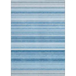 Photo of 3' X 5' Blue Striped Washable Non Skid Indoor Outdoor Area Rug