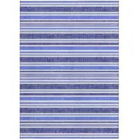 Photo of 3' X 4' Blue Striped Washable Non Skid Indoor Outdoor Area Rug