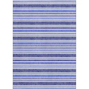 Photo of 3' X 4' Blue Striped Washable Non Skid Indoor Outdoor Area Rug