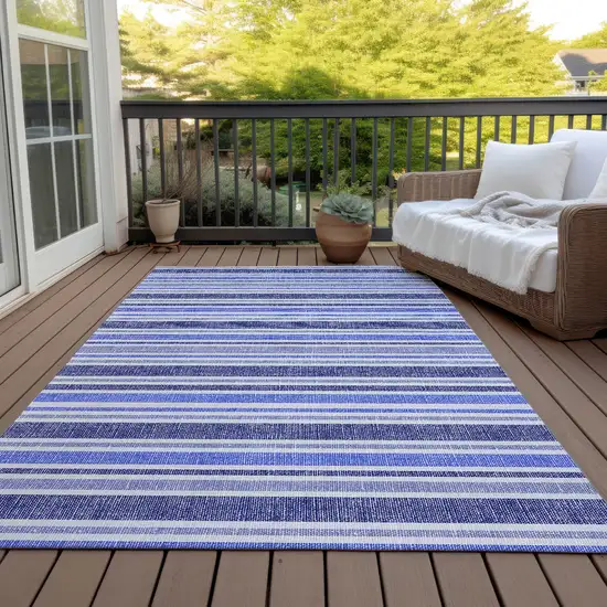 3' X 4' Blue Striped Washable Non Skid Indoor Outdoor Area Rug Photo 5