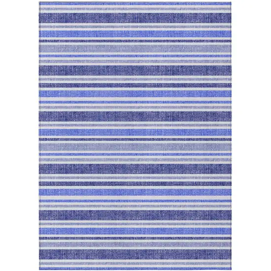 Blue Striped Washable Indoor Outdoor Area Rug Photo 2