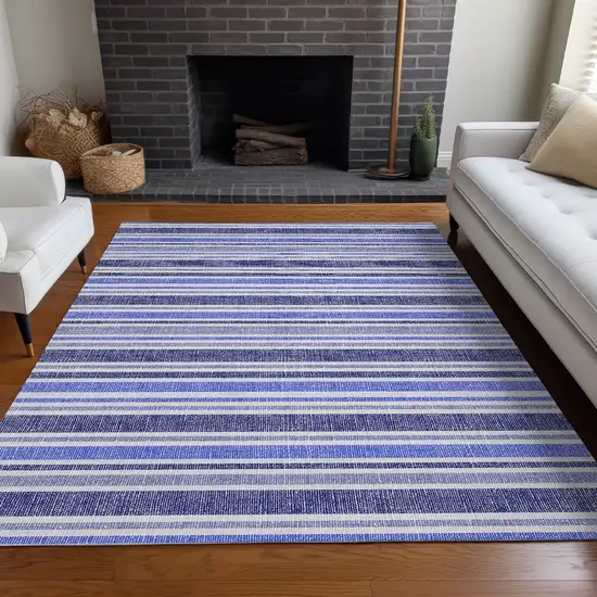 3' X 5' Blue Striped Washable Non Skid Indoor Outdoor Area Rug Photo 8