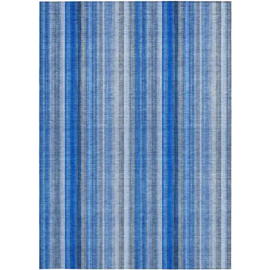 3' X 4' Blue Striped Washable Non Skid Indoor Outdoor Area Rug Photo 5