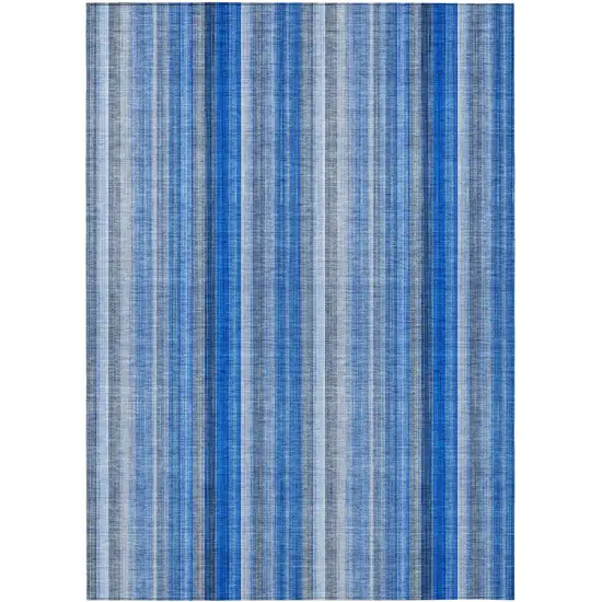 3' X 4' Blue Striped Washable Non Skid Indoor Outdoor Area Rug Photo 2