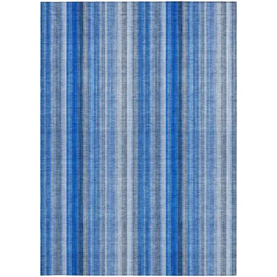 Blue Striped Washable Non Skid Indoor Outdoor Area Rug Photo 4