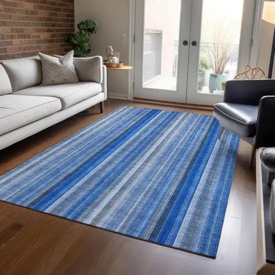 3' X 5' Blue Striped Washable Non Skid Indoor Outdoor Area Rug Photo 9