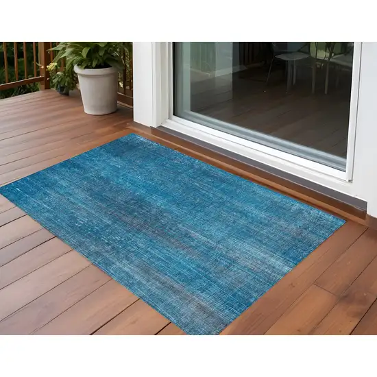 3' X 4' Blue Striped Washable Non Skid Indoor Outdoor Area Rug Photo 1