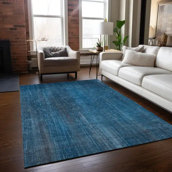 3' X 4' Blue Striped Washable Non Skid Indoor Outdoor Area Rug Photo 9