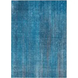 Photo of 3' X 4' Blue Striped Washable Non Skid Indoor Outdoor Area Rug