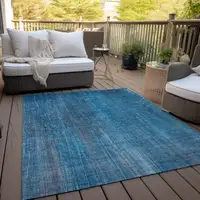 Photo of 3' X 5' Blue Striped Washable Non Skid Indoor Outdoor Area Rug