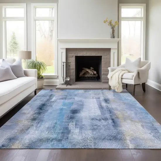 3' X 4' Blue Washable Non Skid Indoor Outdoor Area Rug Photo 9