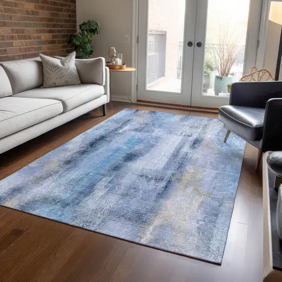 3' X 4' Blue Washable Non Skid Indoor Outdoor Area Rug Photo 8