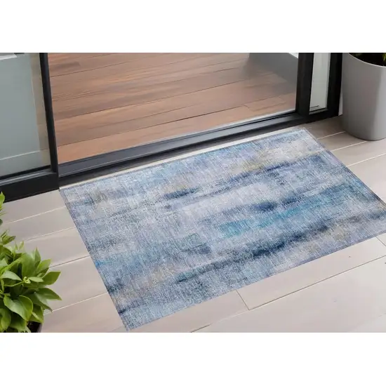 3' X 4' Blue Washable Non Skid Indoor Outdoor Area Rug Photo 1