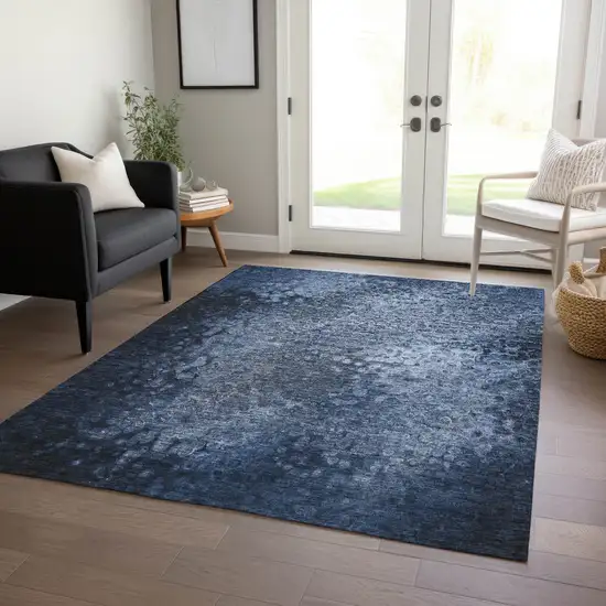 3' X 4' Blue Washable Non Skid Indoor Outdoor Area Rug Photo 9