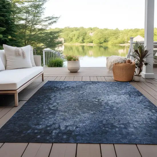 3' X 4' Blue Washable Non Skid Indoor Outdoor Area Rug Photo 8