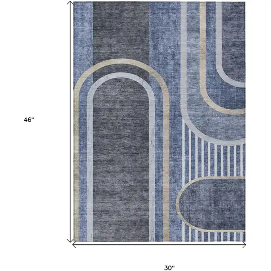 3' X 4' Blue and Black Abstract Washable Non Skid Indoor Outdoor Area Rug Photo 3