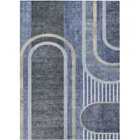 Photo of 3' X 4' Blue and Black Abstract Washable Non Skid Indoor Outdoor Area Rug