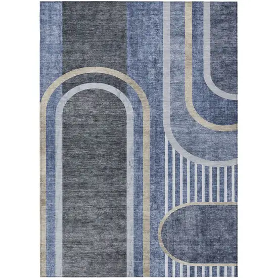 3' X 4' Blue and Black Abstract Washable Non Skid Indoor Outdoor Area Rug Photo 1