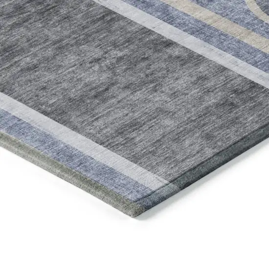 3' X 4' Blue and Black Abstract Washable Non Skid Indoor Outdoor Area Rug Photo 5