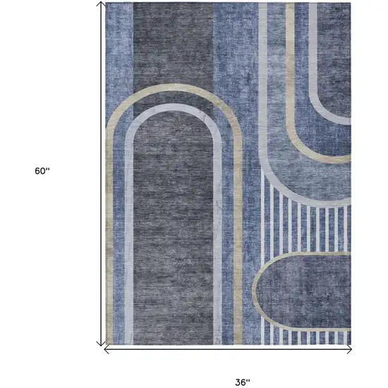 Blue and Black Abstract Washable Indoor Outdoor Area Rug Photo 3