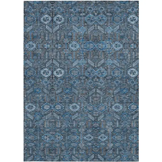 3' X 4' Blue and Black Floral Washable Non Skid Indoor Outdoor Area Rug Photo 4