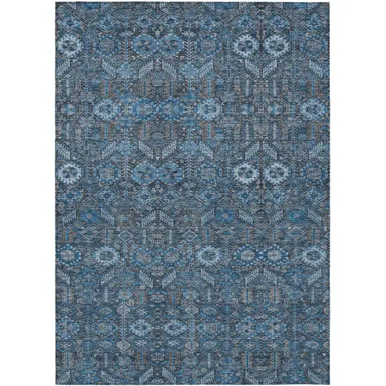 3' X 4' Blue and Black Floral Washable Non Skid Indoor Outdoor Area Rug Photo 2