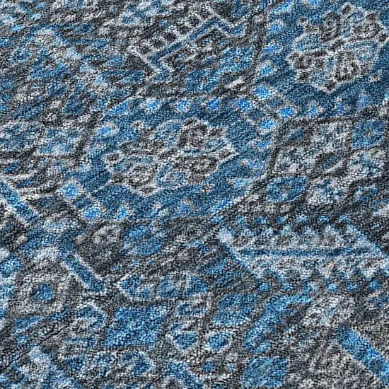 Blue and Black Floral Washable Non Skid Indoor Outdoor Area Rug Photo 8