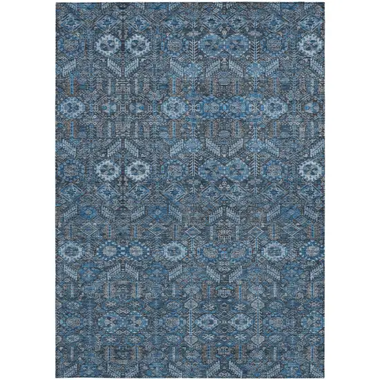 Blue and Black Floral Washable Non Skid Indoor Outdoor Area Rug Photo 4