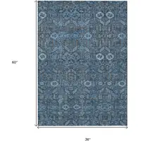 Photo of 3' X 5' Blue and Black Floral Washable Non Skid Indoor Outdoor Area Rug