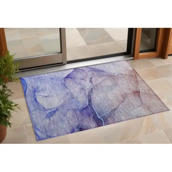 3' X 5' Blue and Brown Abstract Washable Non Skid Indoor Outdoor Area Rug Photo 1