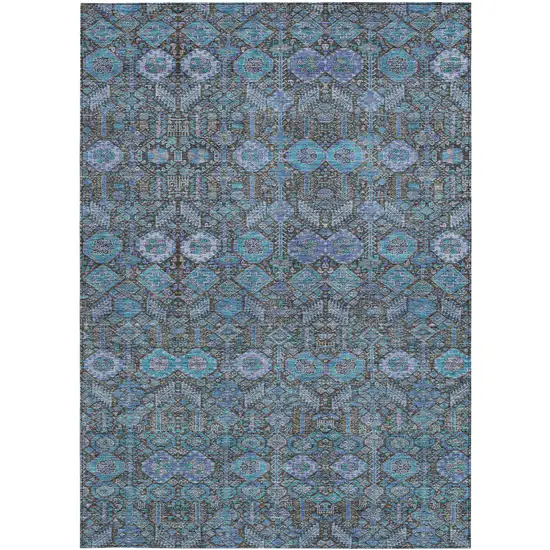 3' X 4' Blue and Coffee Floral Washable Non Skid Indoor Outdoor Area Rug Photo 5