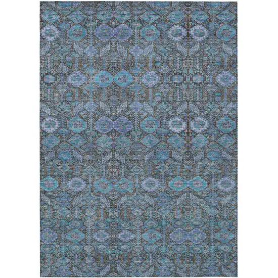 3' X 4' Blue and Coffee Floral Washable Non Skid Indoor Outdoor Area Rug Photo 2