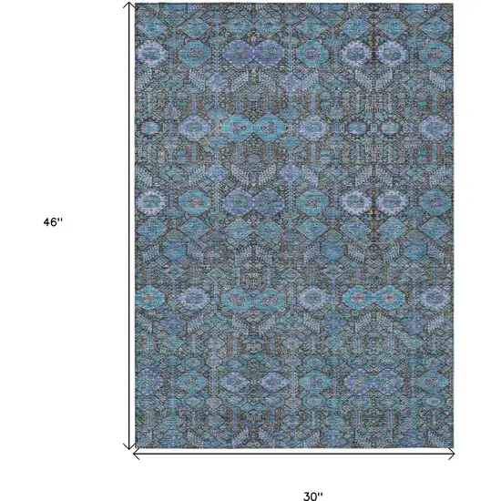 3' X 4' Blue and Coffee Floral Washable Non Skid Indoor Outdoor Area Rug Photo 3