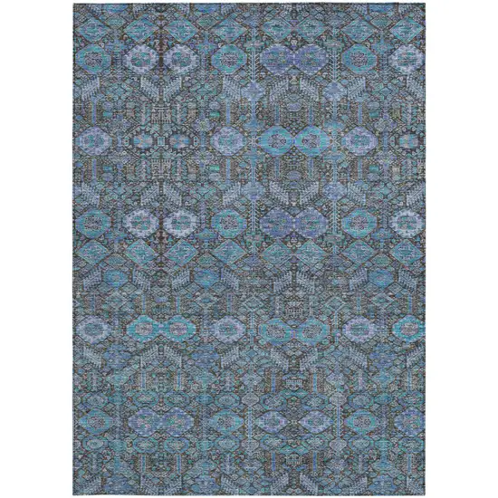 3' X 5' Blue and Coffee Floral Washable Non Skid Indoor Outdoor Area Rug Photo 5