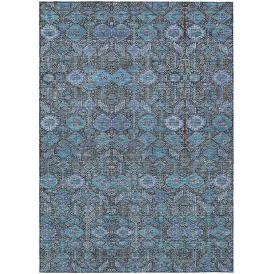 3' X 5' Blue and Coffee Floral Washable Non Skid Indoor Outdoor Area Rug Photo 2