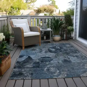 Photo of 3' X 4' Blue and Dark Blue Floral Washable Non Skid Indoor Outdoor Area Rug