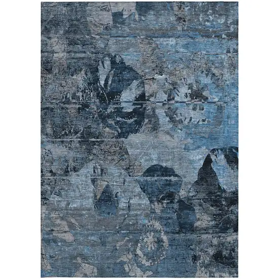 Blue and Dark Blue Abstract Washable Indoor Outdoor Area Rug Photo 5