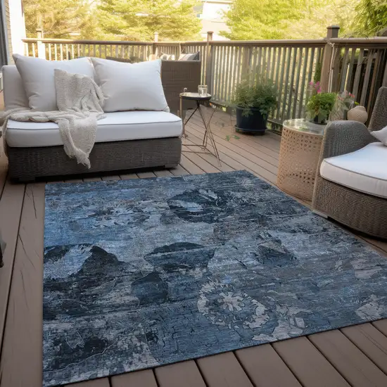 Blue and Dark Blue Abstract Washable Indoor Outdoor Area Rug Photo 8