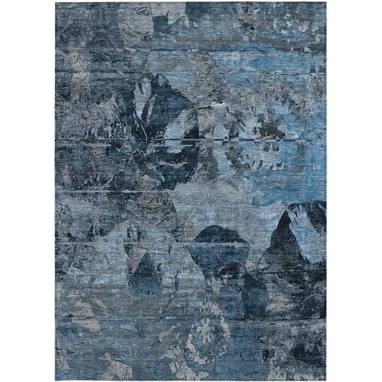 Blue and Dark Blue Abstract Washable Indoor Outdoor Area Rug Photo 4