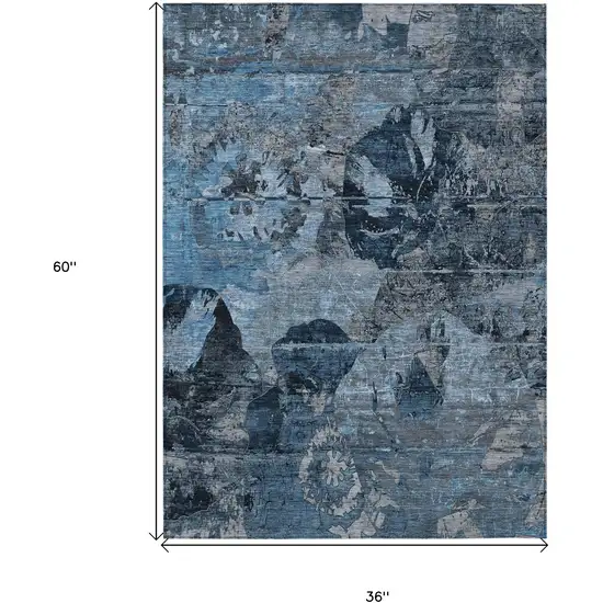 Blue and Dark Blue Abstract Washable Indoor Outdoor Area Rug Photo 3