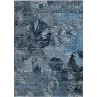 Photo of 3' X 5' Blue and Dark Blue Floral Washable Non Skid Indoor Outdoor Area Rug