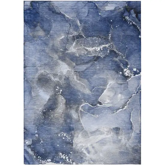 3' X 5' Blue and Gray Abstract Washable Non Skid Indoor Outdoor Area Rug Photo 2