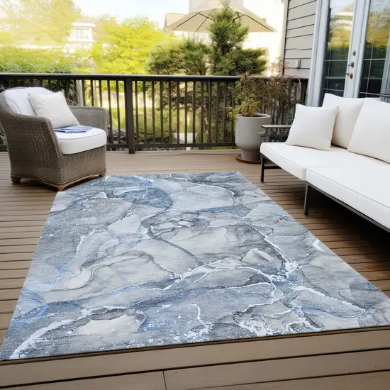 3' X 4' Blue and Gray Abstract Washable Non Skid Indoor Outdoor Area Rug Photo 8