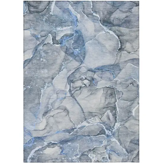 3' X 4' Blue and Gray Abstract Washable Non Skid Indoor Outdoor Area Rug Photo 2