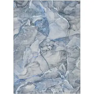 Photo of 3' X 4' Blue and Gray Abstract Washable Non Skid Indoor Outdoor Area Rug