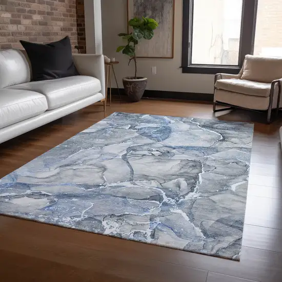 3' X 4' Blue and Gray Abstract Washable Non Skid Indoor Outdoor Area Rug Photo 9