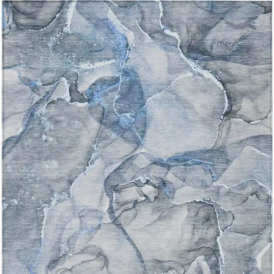 3' X 5' Blue and Gray Abstract Washable Non Skid Indoor Outdoor Area Rug Photo 7